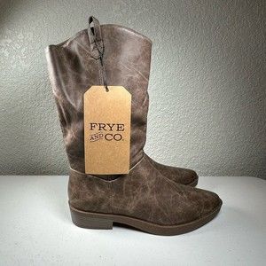 Frye And Co. Womens Ivie Boots Brown Polyurethane Pull Tab Mid Calf 8.5 M New